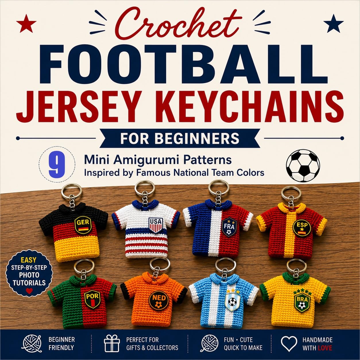 Crochet Football Jersey Keychains for Beginners - 9 Mini Amigurumi Patterns Inspired by Famous National Team (English Edition)