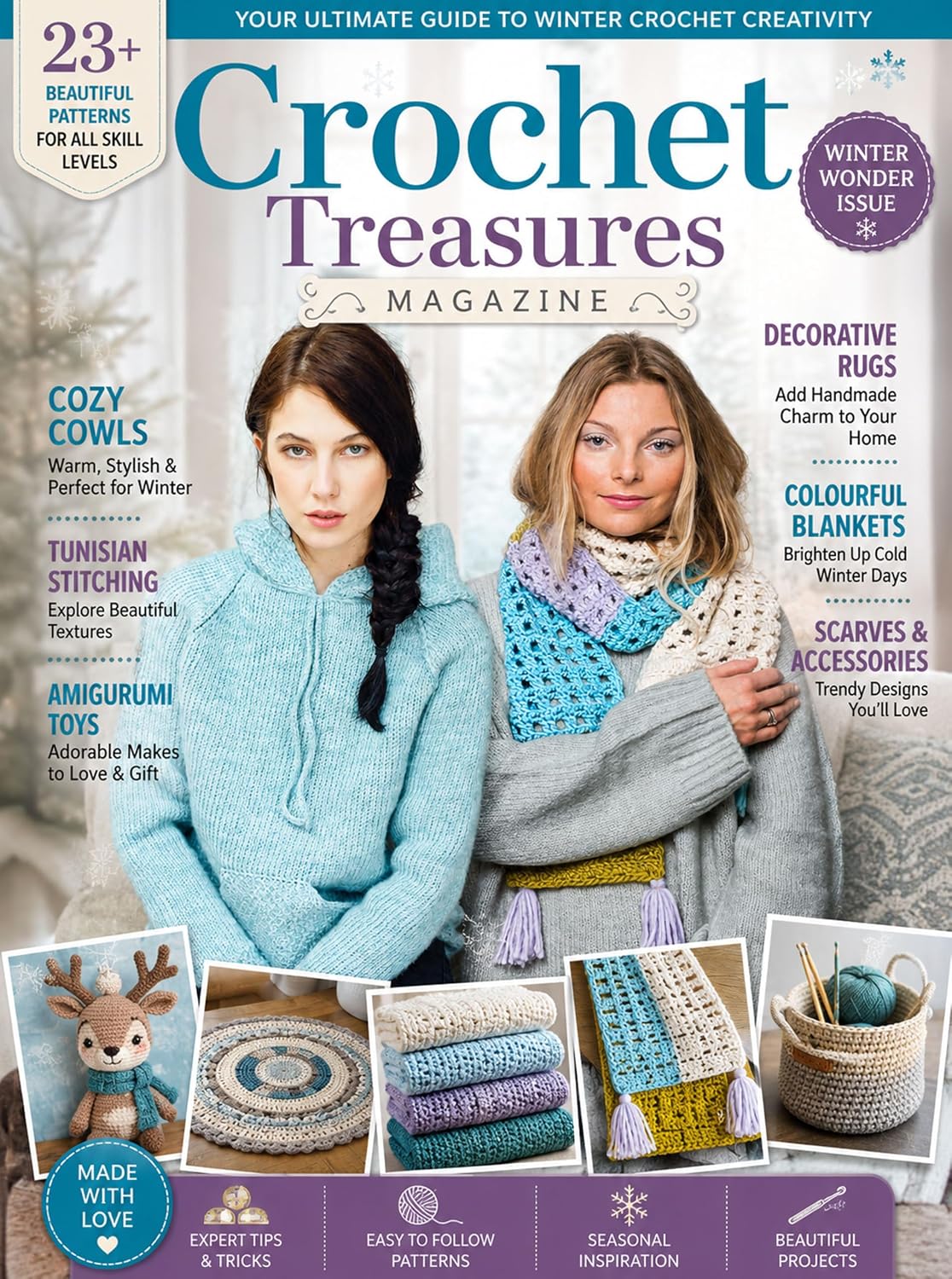 Crochet Treasures Magazine - Winter Crochet Patterns, Tunisian Blankets Scarves and Home Accessories