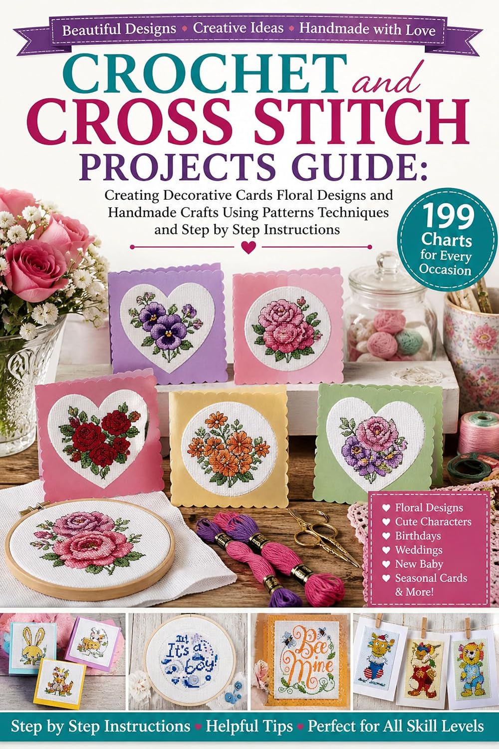 Crochet and Cross Stitch Projects Guide - Floral Designs and Handmade Crafts