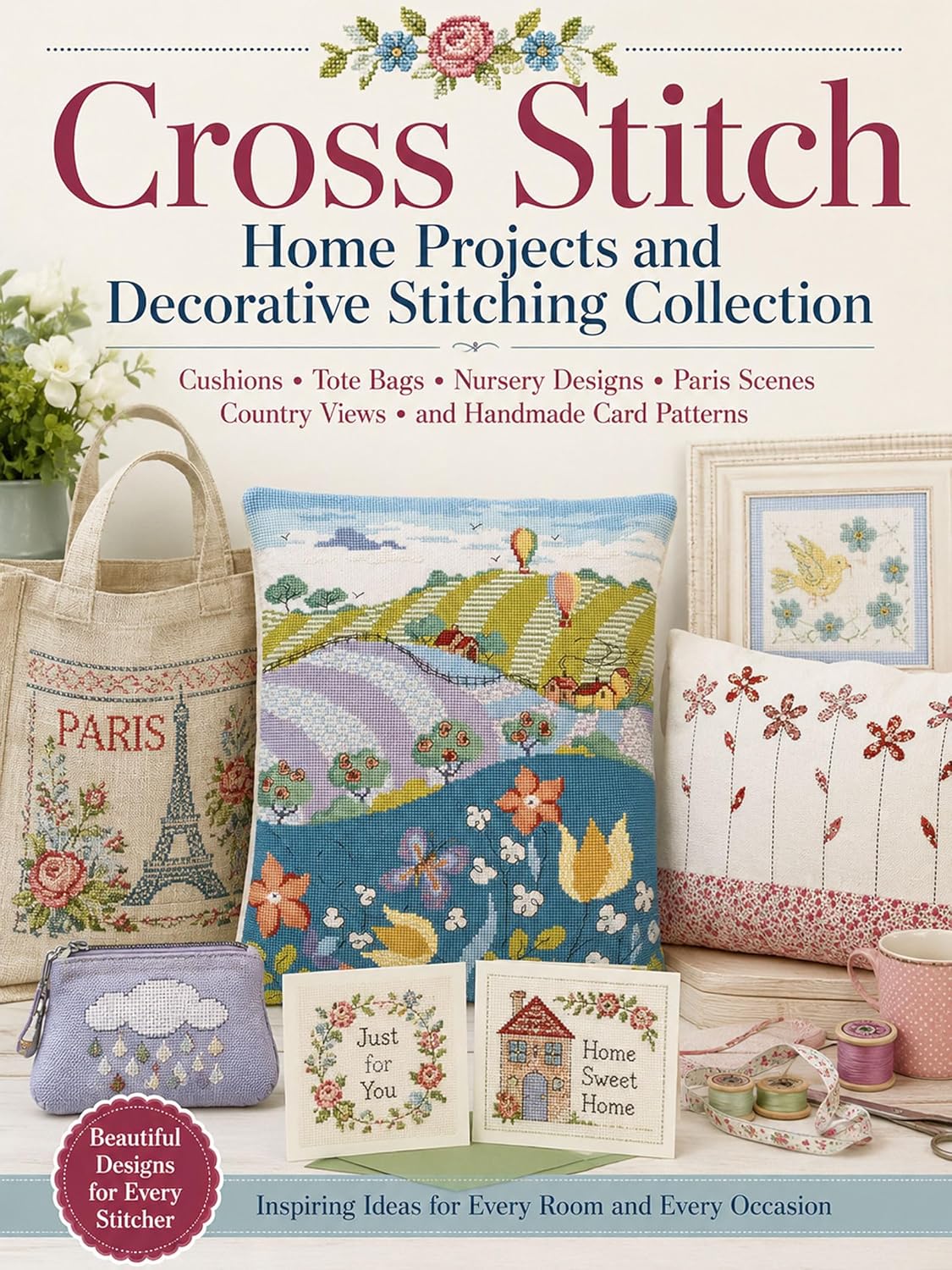 Cross Stitch Cushions, Tote Bags, Nursery Designs, Paris Scenes, Country Views