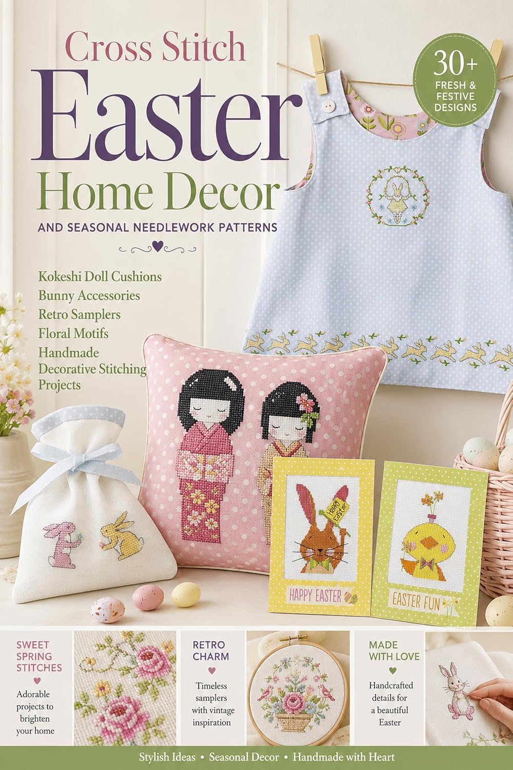 Cross Stitch Kokeshi Doll Cushions Bunny
