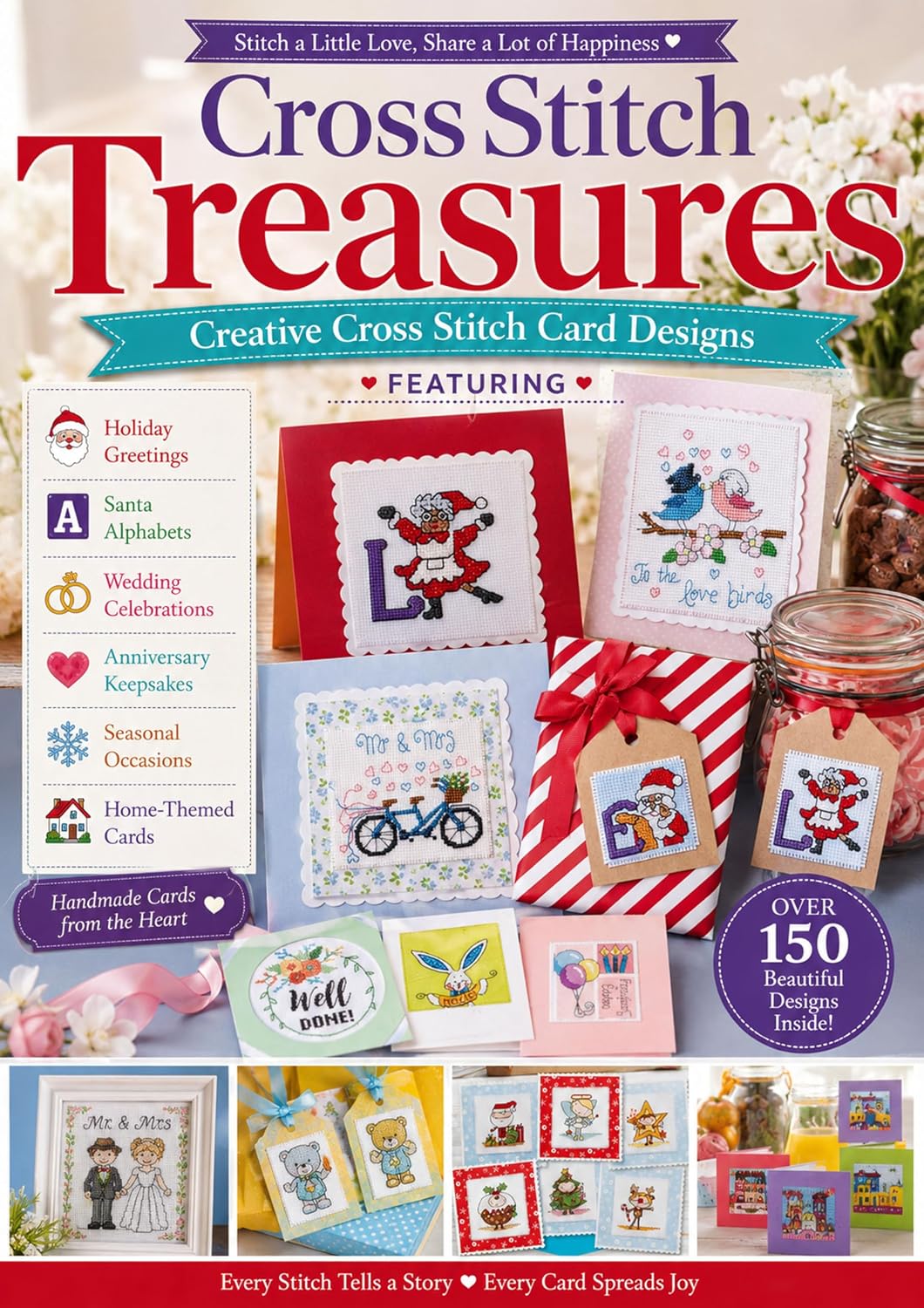 CrossStitch Treasures Creative Cross Stitch Card Designs - Holiday Greetings Santa Alphabets Wedding Celebrations Anniversary