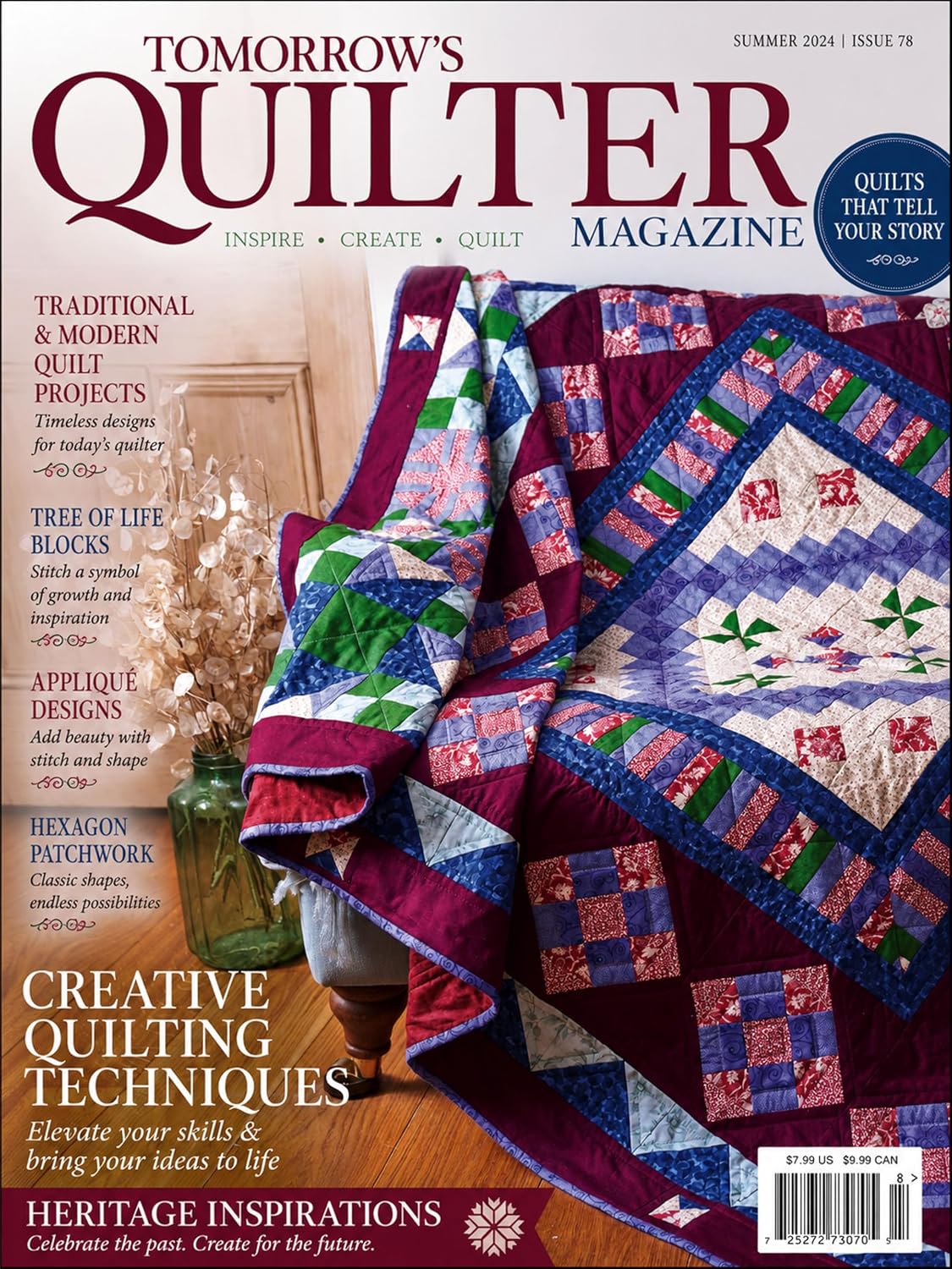 Tomorrow's Quilter Magazine - Featuring Tree of Life Blocks Applique Designs Hexagon Patchwork