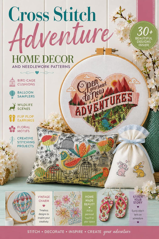 Cross Stitch Adventure - Bird Cage Cushions Balloon Samplers Wildlife Scenes