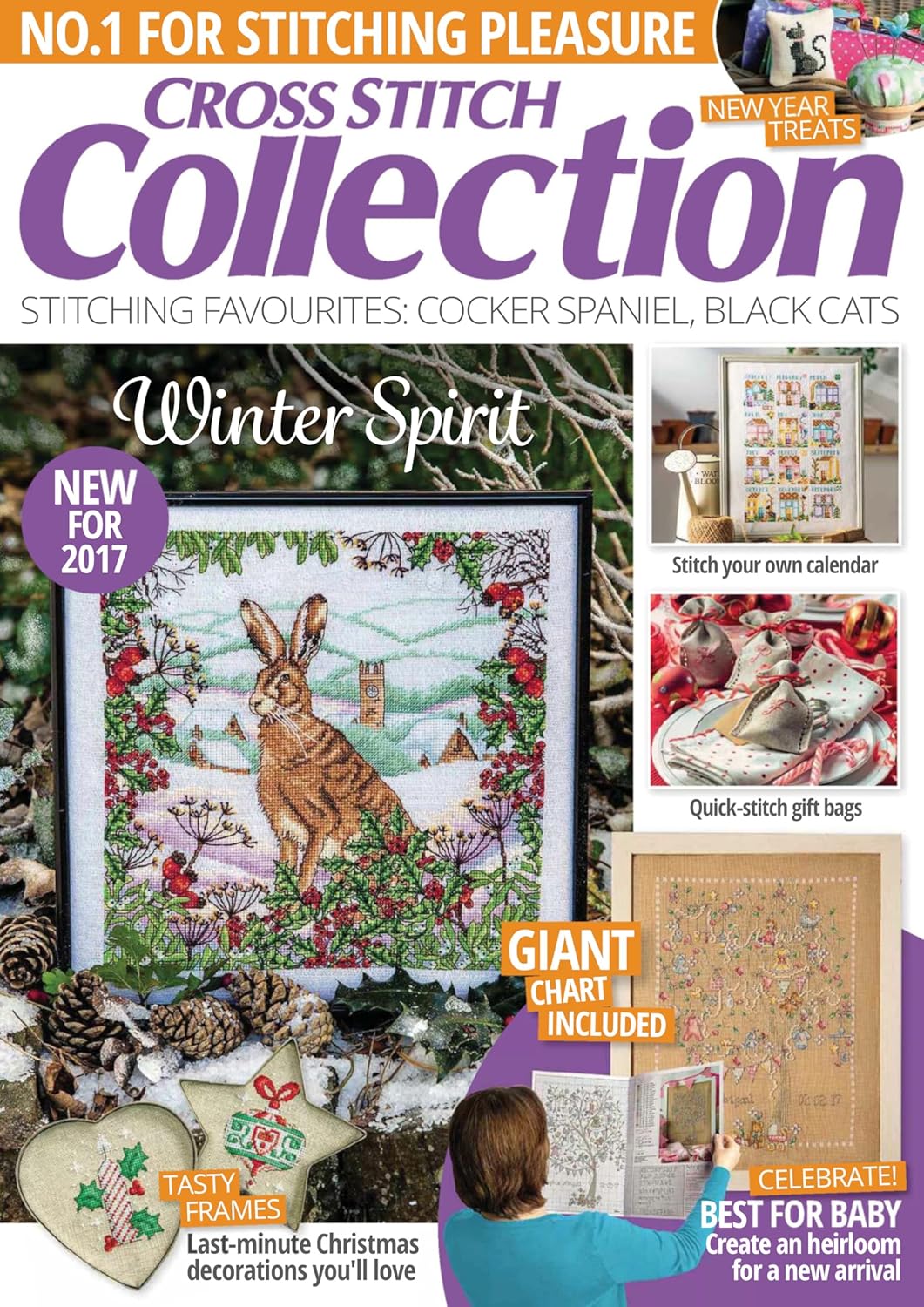 Cross Stitch Collection Magazine, A Winter Spirit Sampler with Seasonal Calendars, Bags, Baby Heirlooms, and Lucky Cat