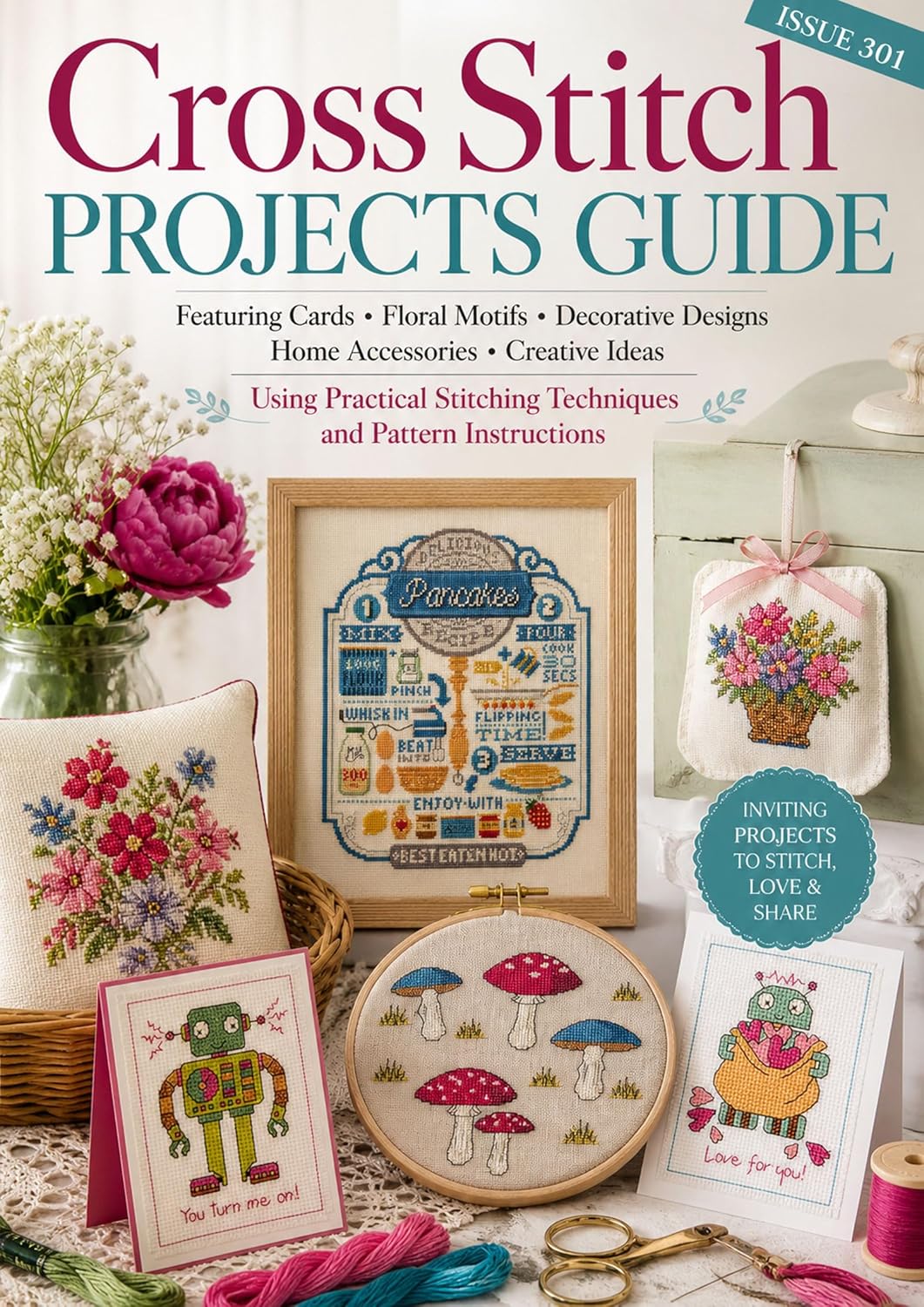 Cross Stitch Projects Guide- Cards Floral Motifs Decorative Designs and Home Accessories