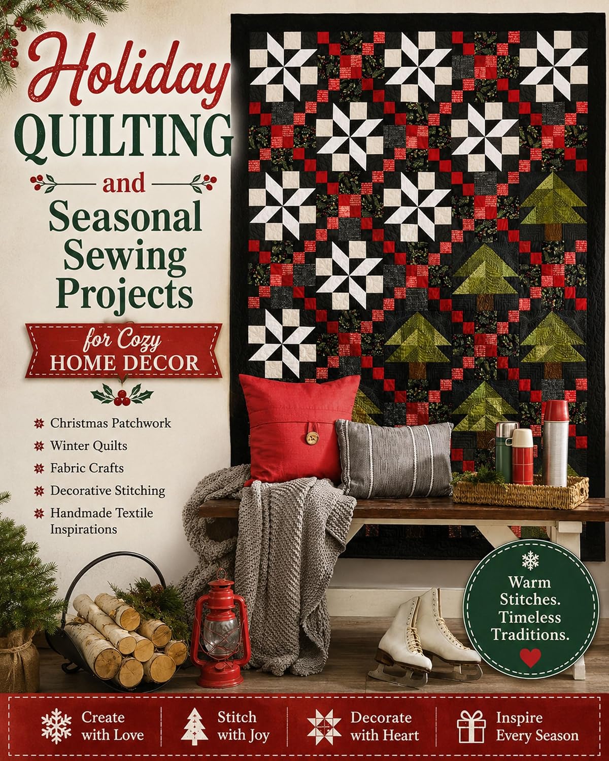 Holiday Quilting and Seasonal Sewing Projects for Cozy Home Decor - Christmas Patchwork Winter Quilts Fabric Crafts