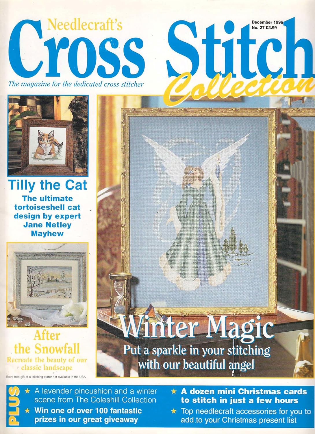 Needlecraft Cross Stitch Collection Magazine, Sparkling Winter Angel, Tortoiseshell Cat, Snowfall Landscape & Festive Cards to Stitch