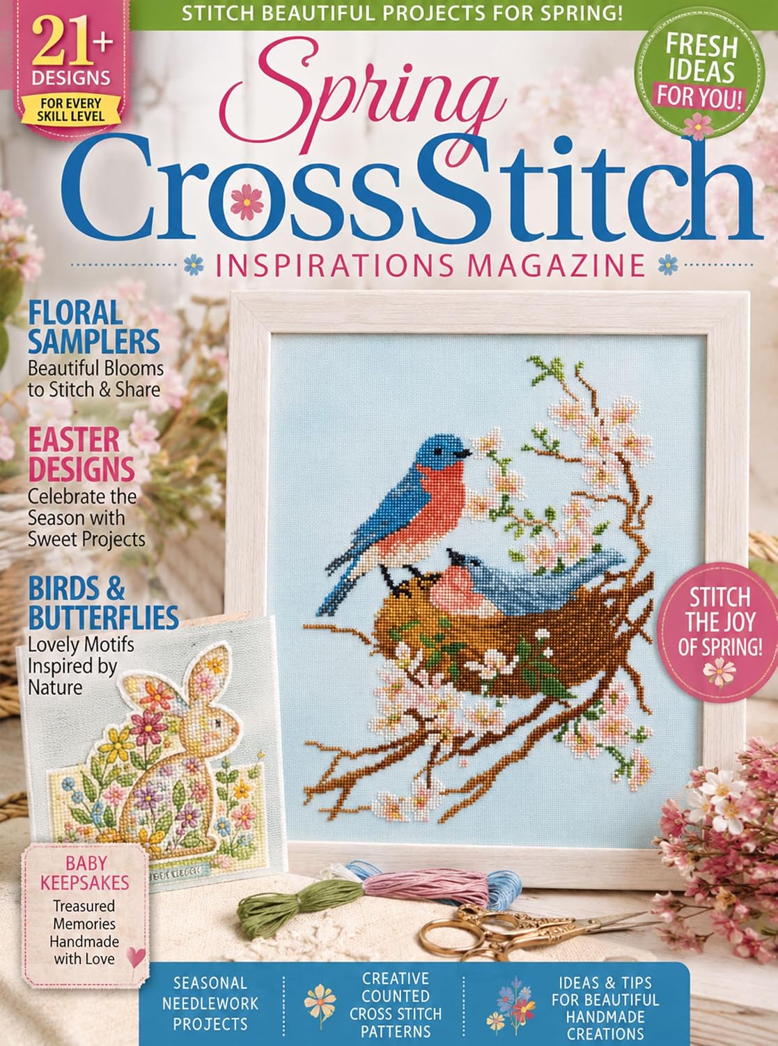Spring Cross Stitch Inspiration - Floral Samplers Easter Designs Bird and Butterfly