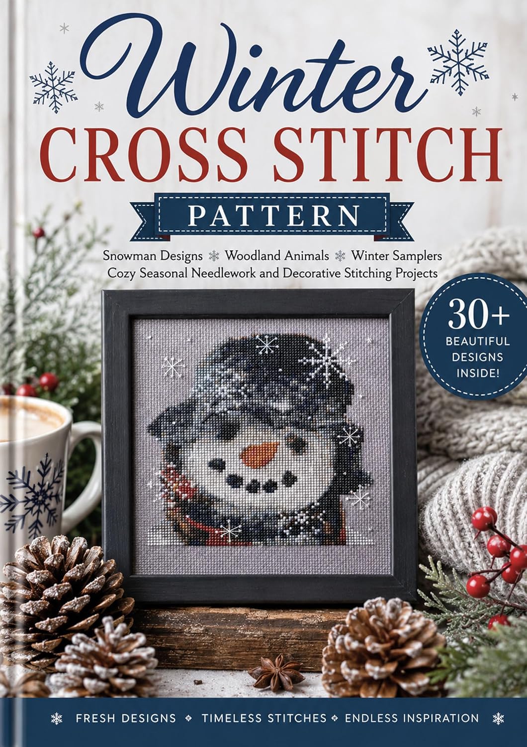 Winter Cross Stitch Pattern - Snowman Designs Woodland Animals